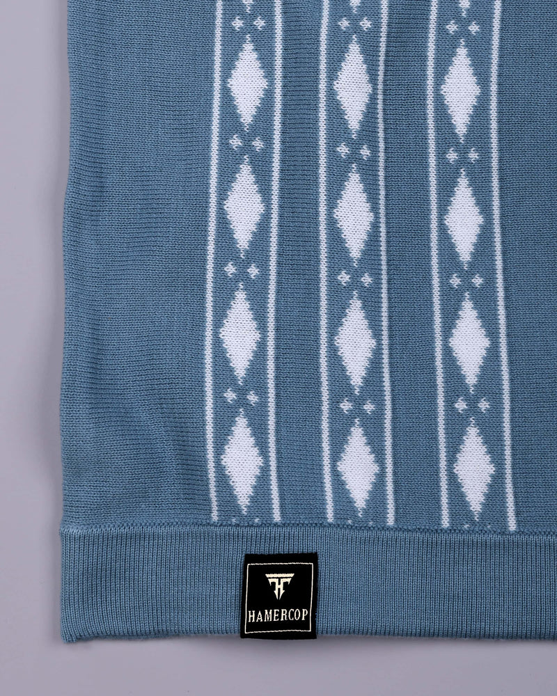 Jimra Dusty Blue Knitted Cotton Designer Polo T-Shirt