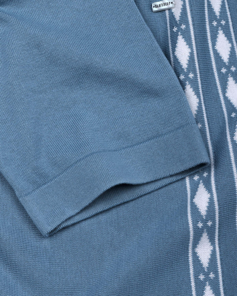 Jimra Dusty Blue Knitted Cotton Designer Polo T-Shirt