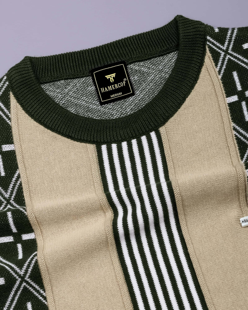 Pixin Green With Cream Knitted Cotton T-Shirt