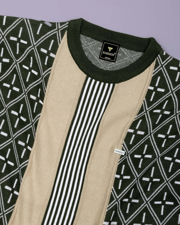 Pixin Green With Cream Knitted Cotton T-Shirt