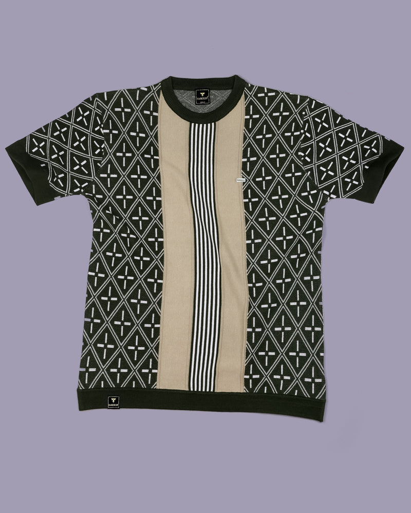 Pixin Green With Cream Knitted Cotton T-Shirt