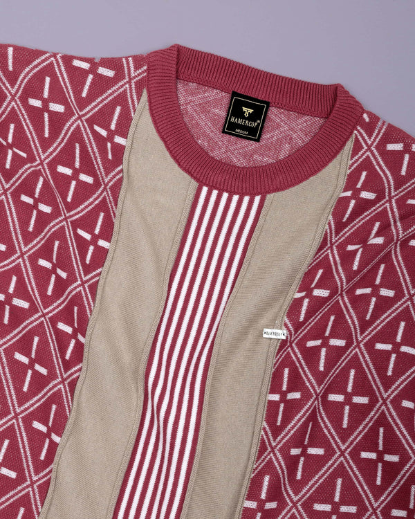 Pixin Dusty Pink With Cream Knitted Cotton T-Shirt