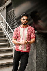 Pixin Dusty Pink With Cream Knitted Cotton T-Shirt