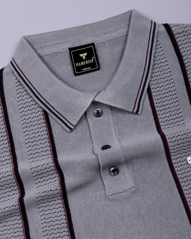 Blozen Gray Knitted Cotton Polo T-Shirt
