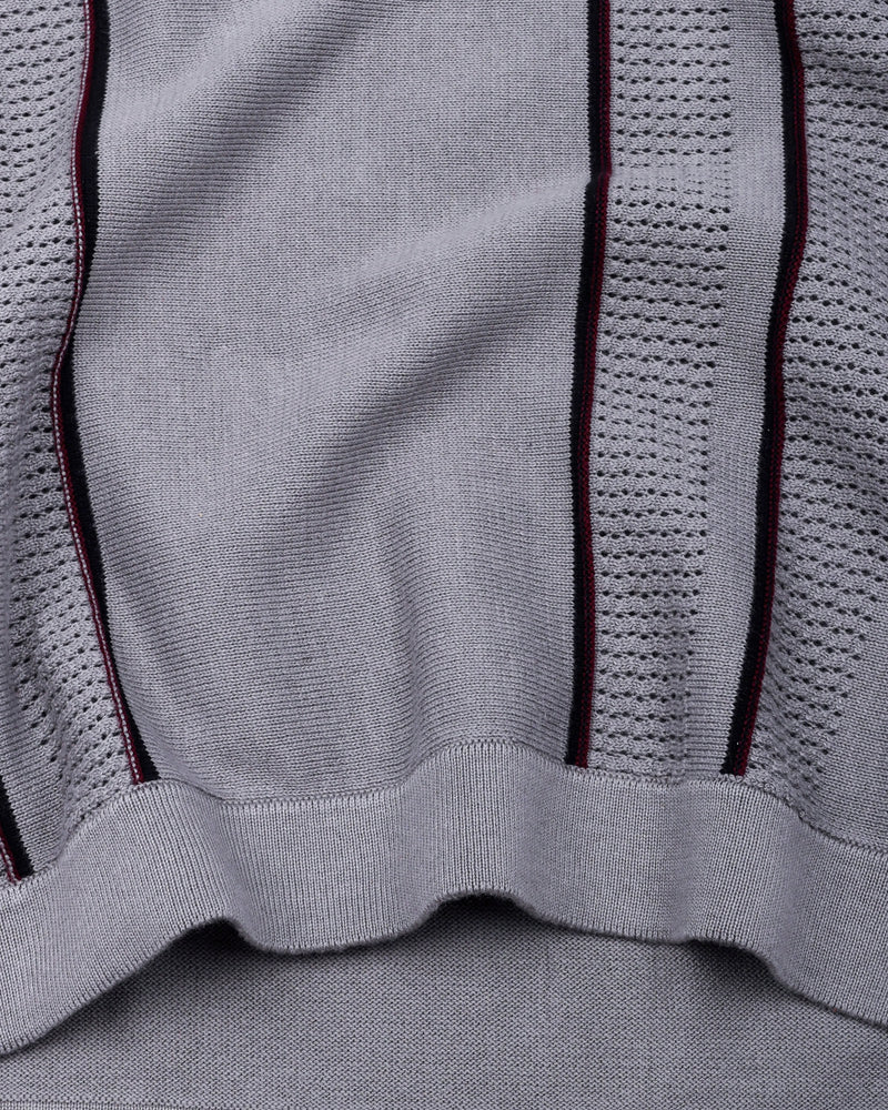 Blozen Gray Knitted Cotton Polo T-Shirt