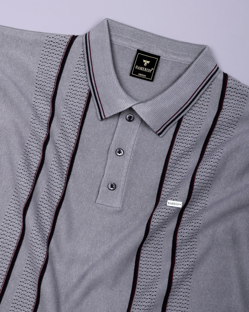 Blozen Gray Knitted Cotton Polo T-Shirt