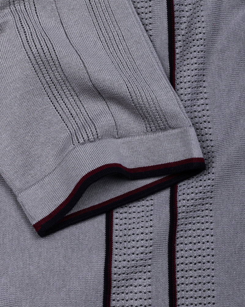 Blozen Gray Knitted Cotton Polo T-Shirt
