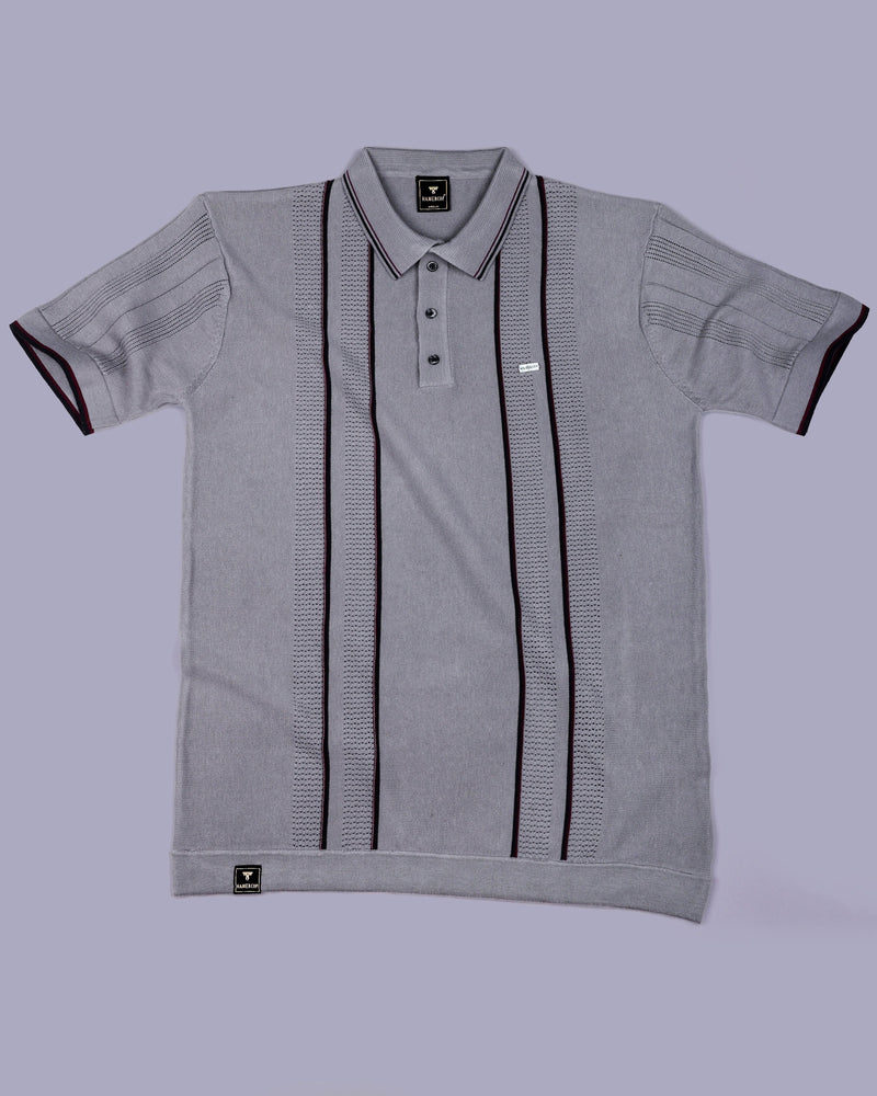 Blozen Gray Knitted Cotton Polo T-Shirt