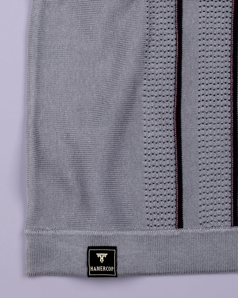 Blozen Gray Knitted Cotton Polo T-Shirt