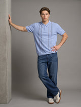 Blozen SkyBlue Knitted Cotton Polo T-Shirt