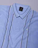 Blozen SkyBlue Knitted Cotton Polo T-Shirt