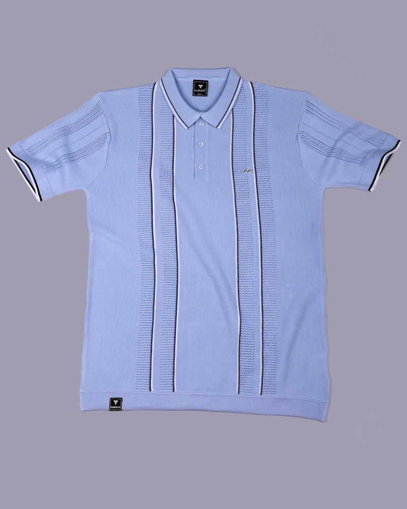 Blozen SkyBlue Knitted Cotton Polo T-Shirt
