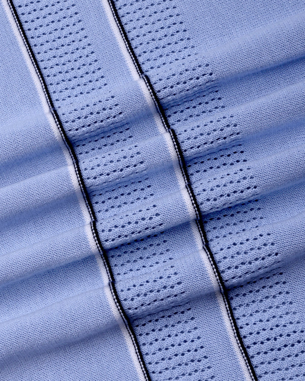 Blozen SkyBlue Knitted Cotton Polo T-Shirt