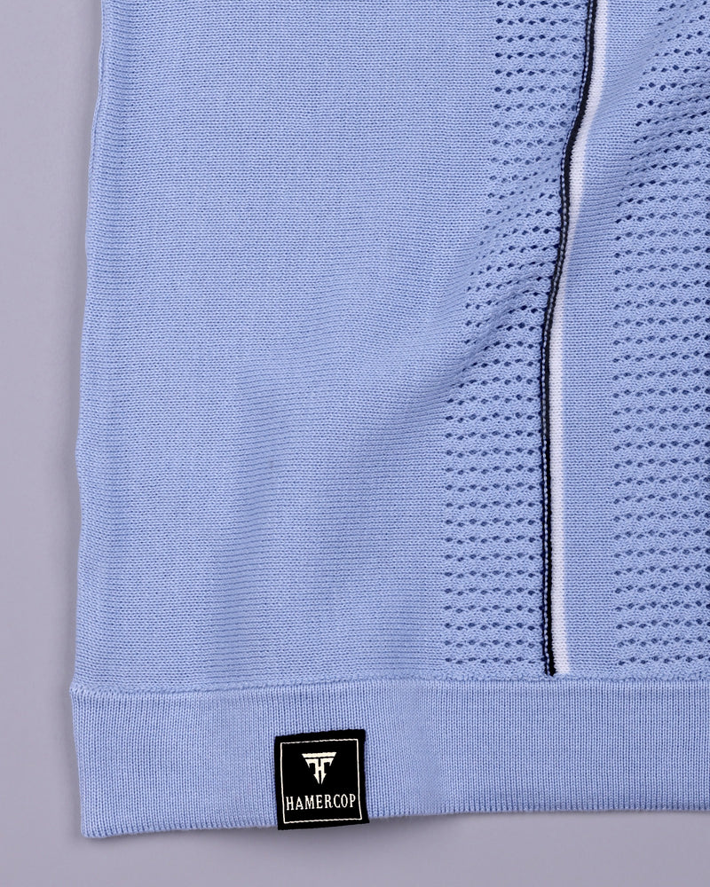 Blozen SkyBlue Knitted Cotton Polo T-Shirt