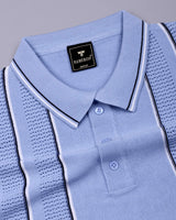Blozen SkyBlue Knitted Cotton Polo T-Shirt