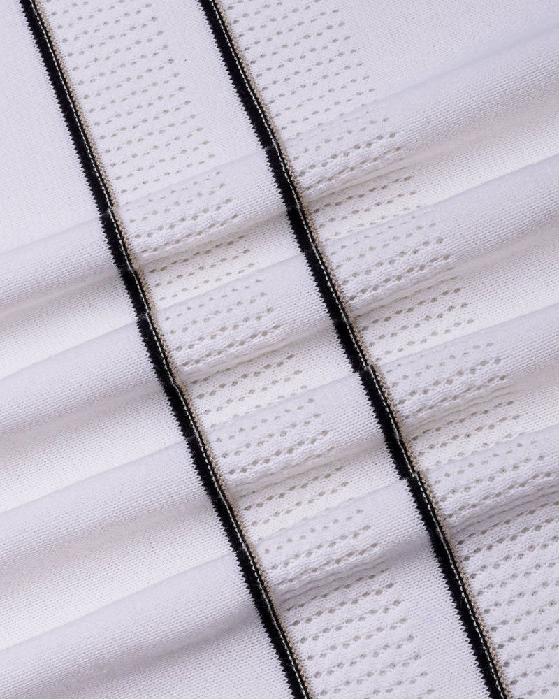 Blozen White Knitted Cotton Polo T-Shirt