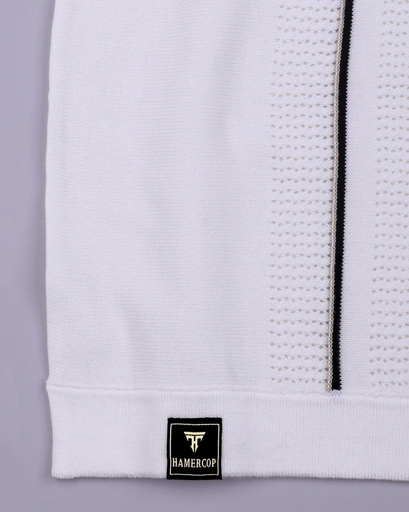 Blozen White Knitted Cotton Polo T-Shirt