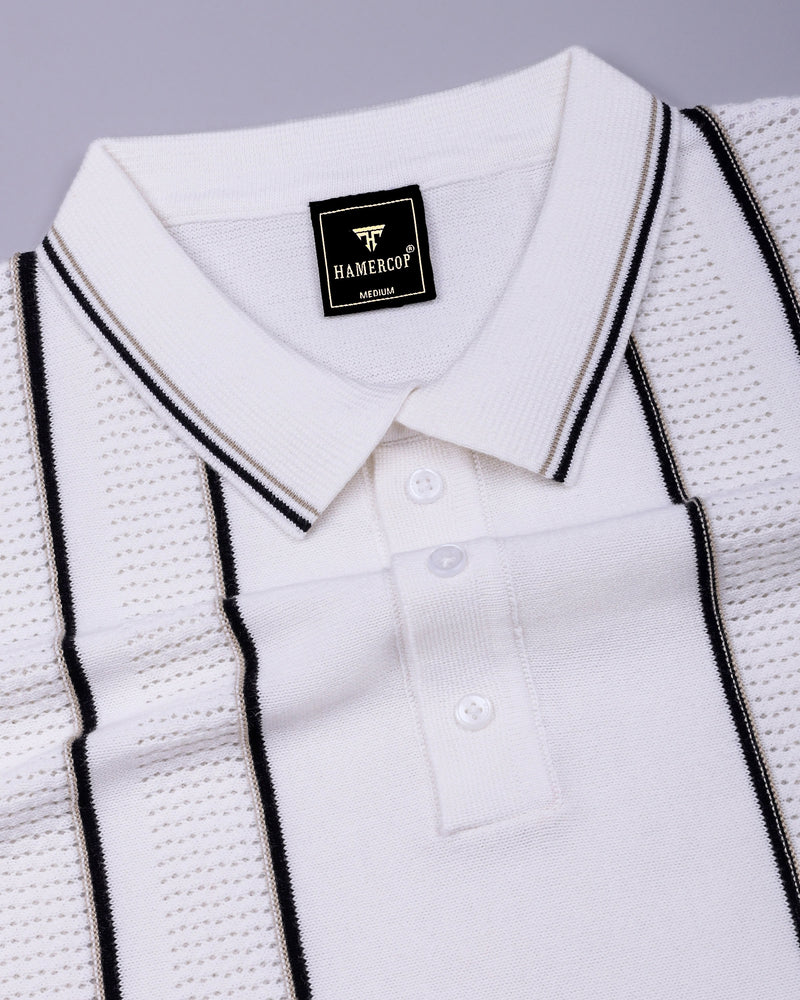 Blozen White Knitted Cotton Polo T-Shirt
