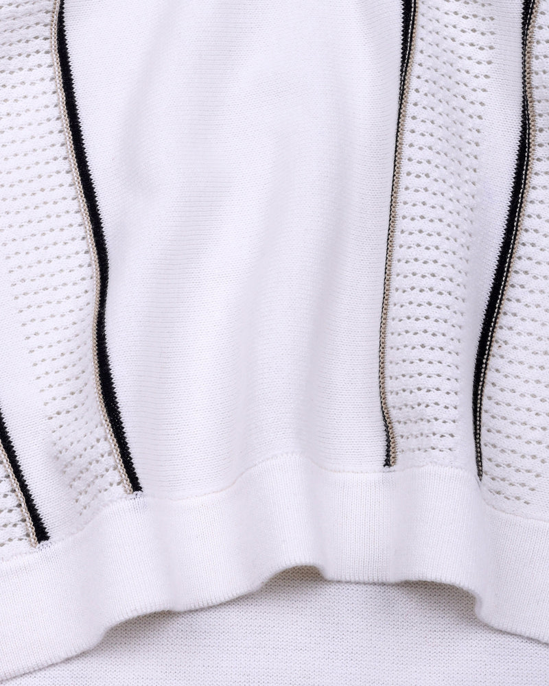 Blozen White Knitted Cotton Polo T-Shirt