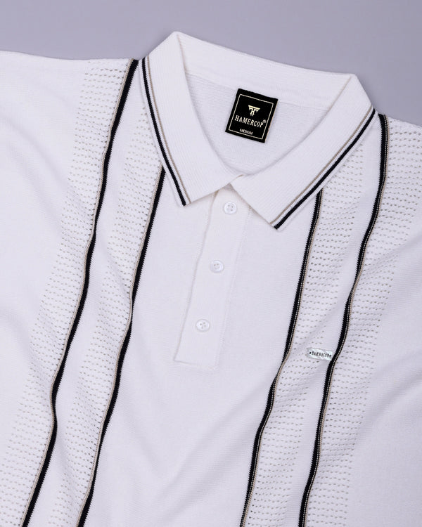Blozen White Knitted Cotton Polo T-Shirt