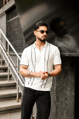 Blozen White Knitted Cotton Polo T-Shirt