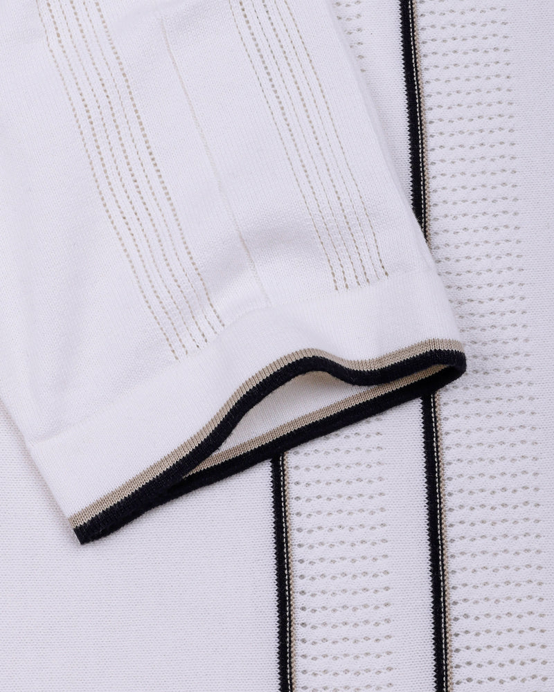 Blozen White Knitted Cotton Polo T-Shirt