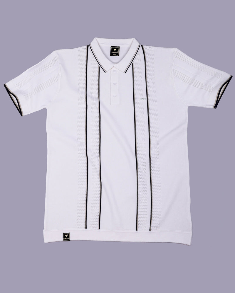 Blozen White Knitted Cotton Polo T-Shirt
