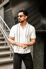 Blozen White Knitted Cotton Polo T-Shirt