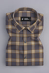 Brown with yellow and white windowpane check shirt