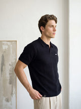 Venus Black Knitted Cotton Polo T-Shirt
