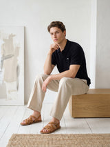 Venus Black Knitted Cotton Polo T-Shirt