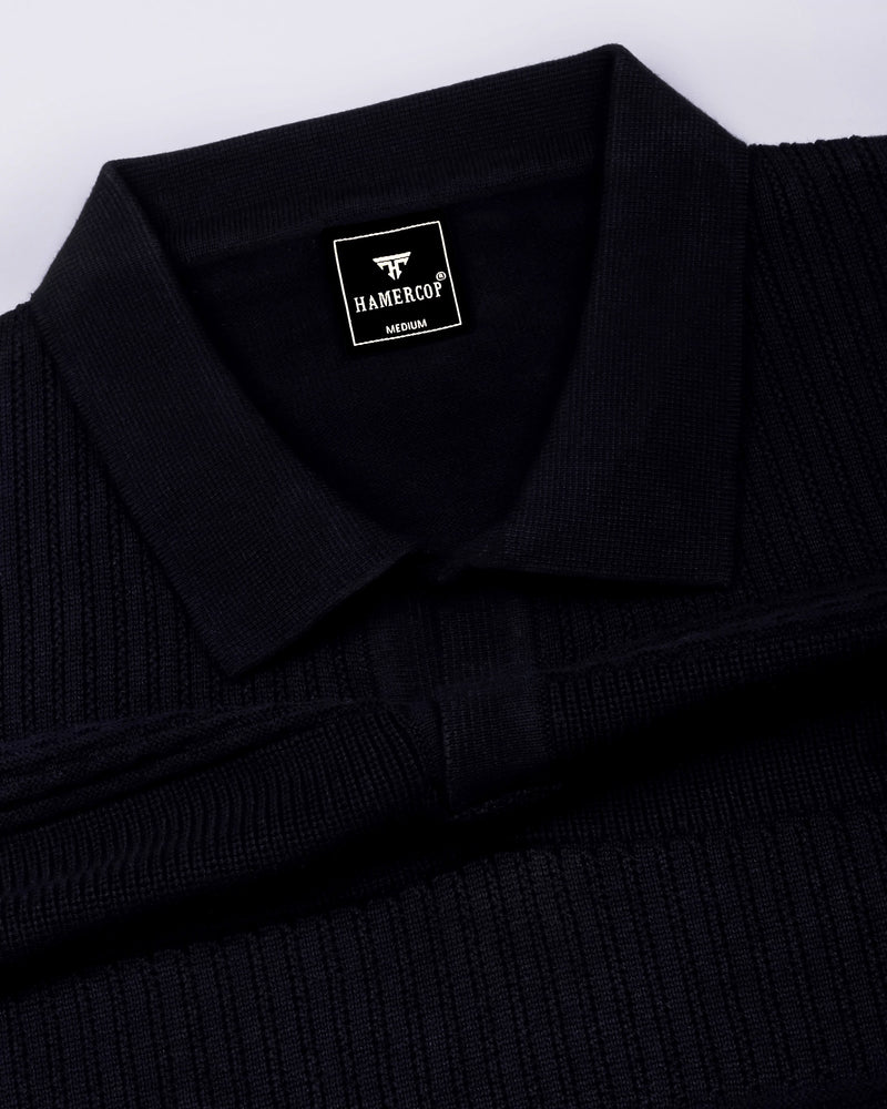 Venus Black Knitted Cotton Polo T-Shirt