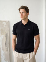 Venus Black Knitted Cotton Polo T-Shirt