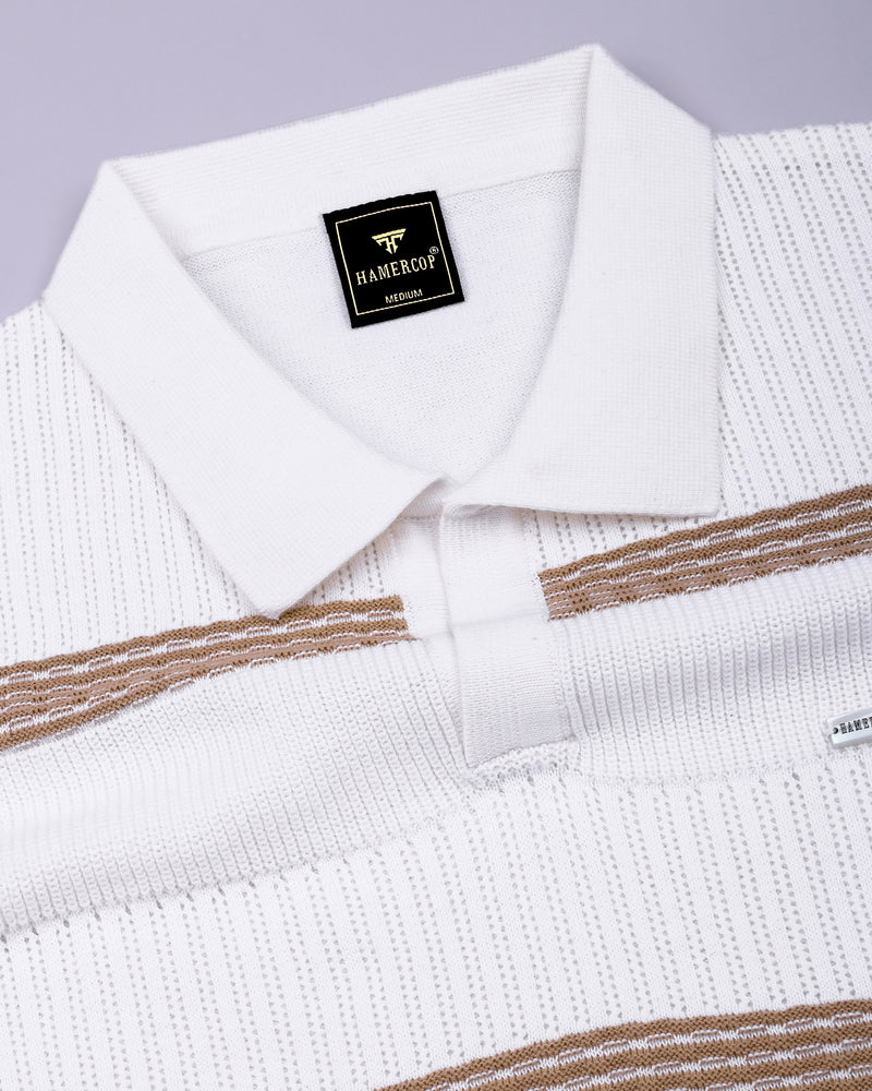Zupiter White With Cream Knitted Cotton Polo T-Shirt