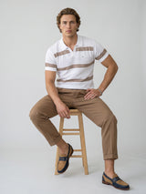 Zupiter White With Cream Knitted Cotton Polo T-Shirt