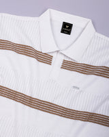 Zupiter White With Cream Knitted Cotton Polo T-Shirt