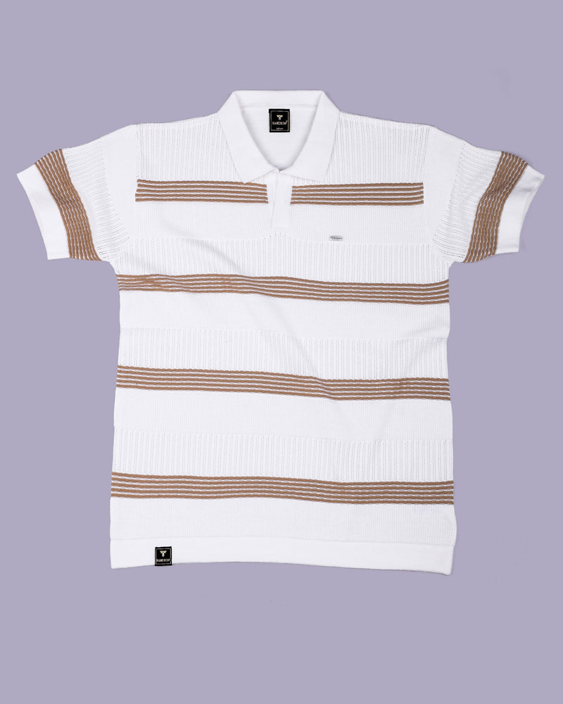 Zupiter White With Cream Knitted Cotton Polo T-Shirt