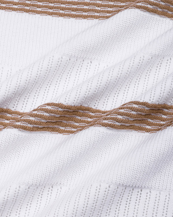 Zupiter White With Cream Knitted Cotton Polo T-Shirt