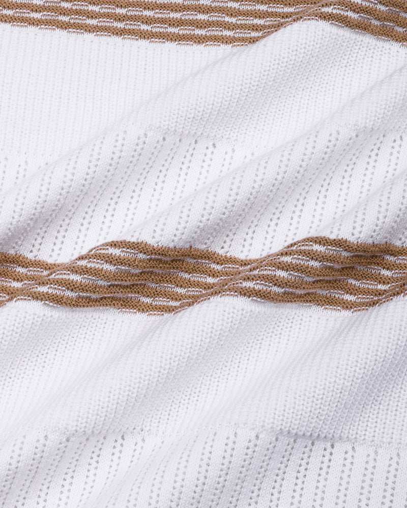 Zupiter White With Cream Knitted Cotton Polo T-Shirt