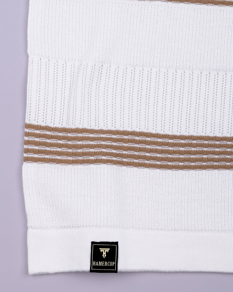 Zupiter White With Cream Knitted Cotton Polo T-Shirt