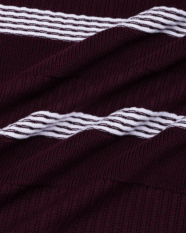 Zupiter Wine Maroon With White Knitted Cotton Polo T-Shirt