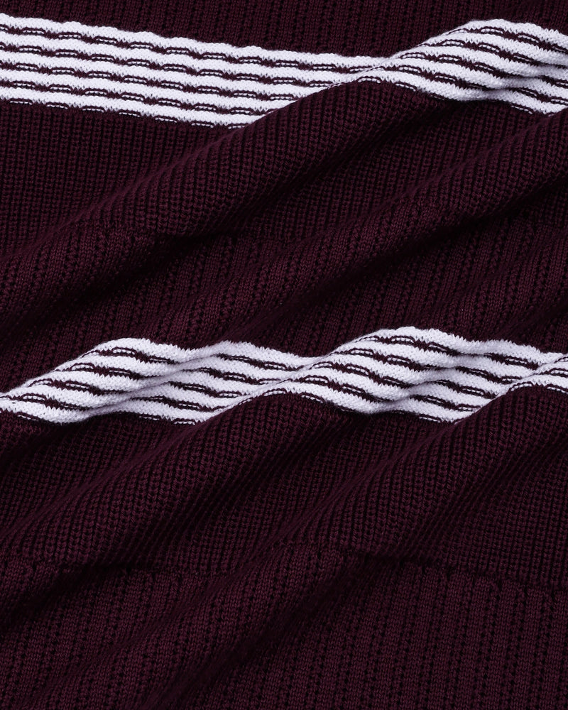 Zupiter Wine Maroon With White Knitted Cotton Polo T-Shirt