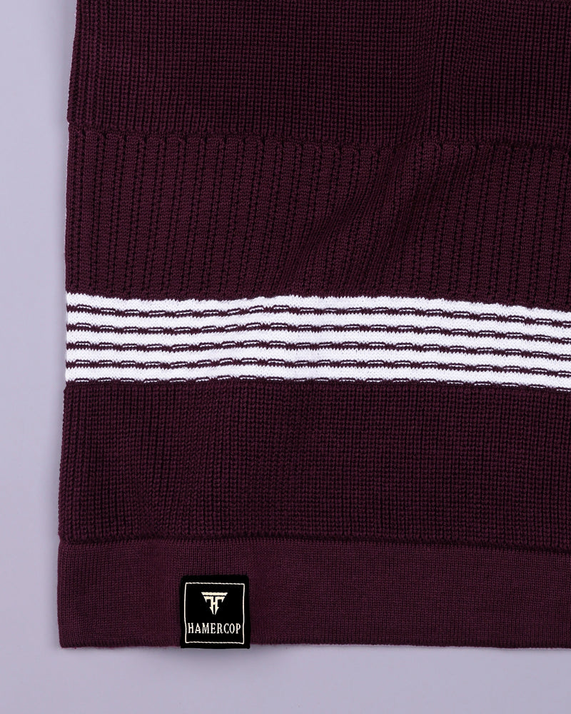 Zupiter Wine Maroon With White Knitted Cotton Polo T-Shirt