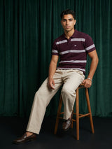 Zupiter Wine Maroon With White Knitted Cotton Polo T-Shirt