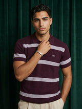 Zupiter Wine Maroon With White Knitted Cotton Polo T-Shirt