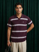 Zupiter Wine Maroon With White Knitted Cotton Polo T-Shirt