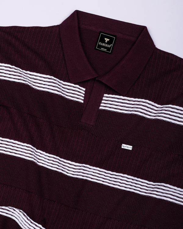 Zupiter Wine Maroon With White Knitted Cotton Polo T-Shirt