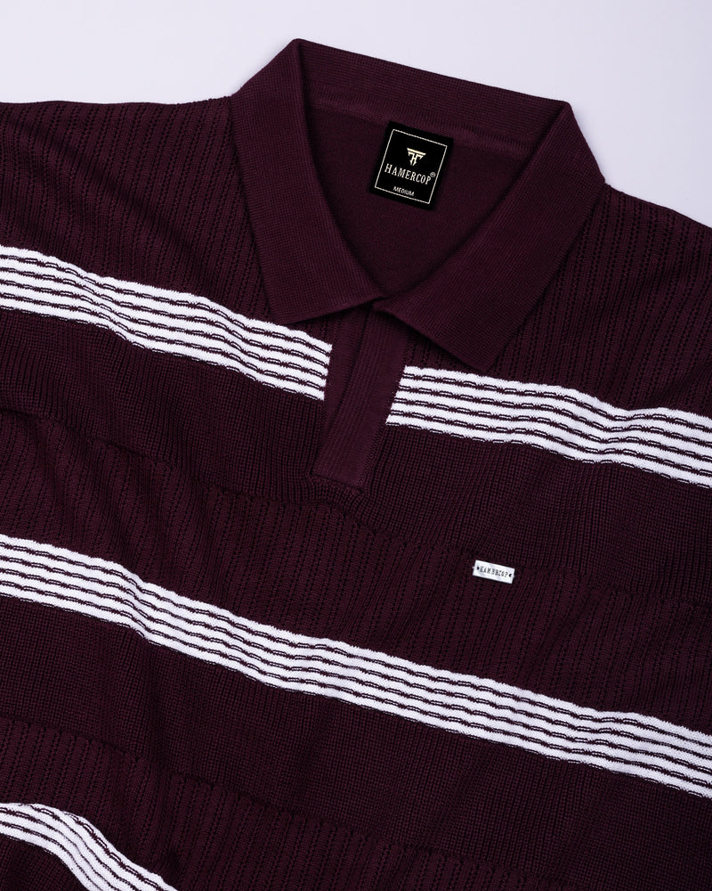 Zupiter Wine Maroon With White Knitted Cotton Polo T-Shirt
