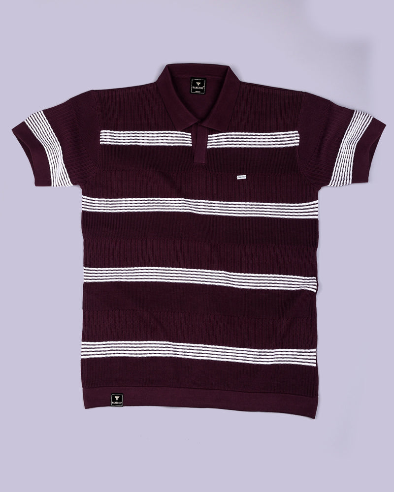 Zupiter Wine Maroon With White Knitted Cotton Polo T-Shirt