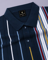 Slice Blue Multicolor Knitted Cotton Polo T-Shirt